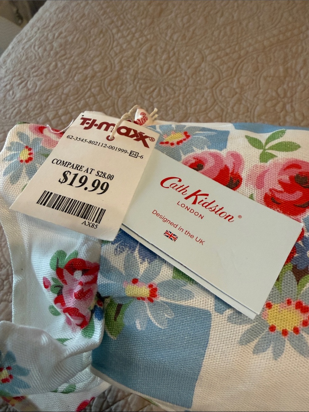 Cath Kidston Blue & Pink Floral Check Bolster Pillow - Picture 2 of 5